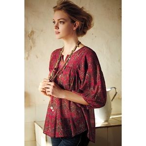 Anthropologie Lil Clara Peasant Blouse Semi Sheer